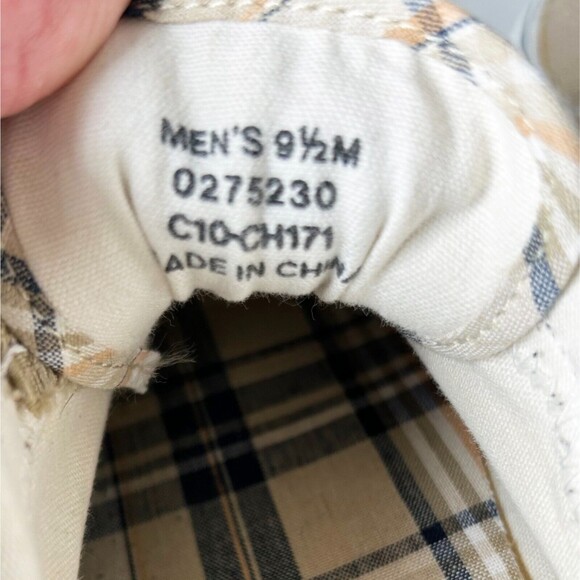 Sperry Top-Sider Tan Canvas Laceless Slip-On Sneakers Plaid Trim Men's 9.5 - Picture 7 of 7